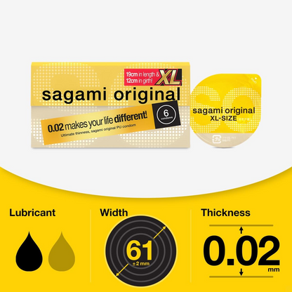 Sagami Original 0.02mm XL-size Polyurethane condoms 6pc