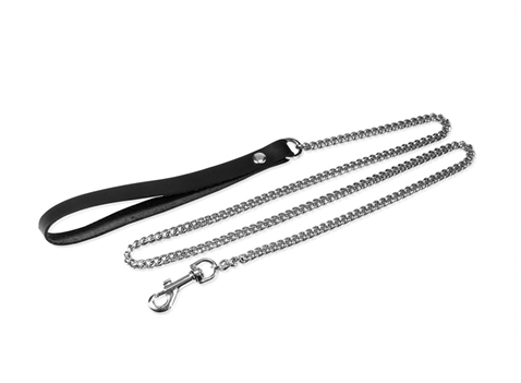 Leash for him metal chain and leather hand 120cm