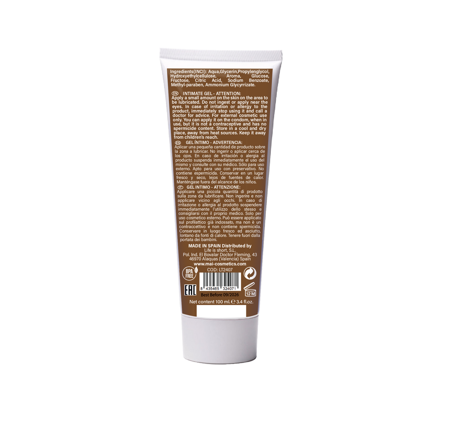 BTB water based flavored chocolat lubricant 100ml
