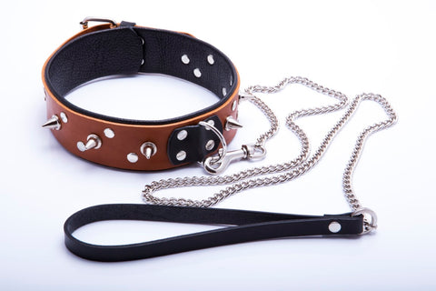 Collar with leash for him Cognac Collection