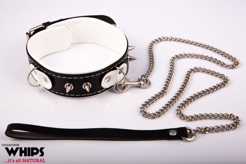Slave collar with leash for him White Collection